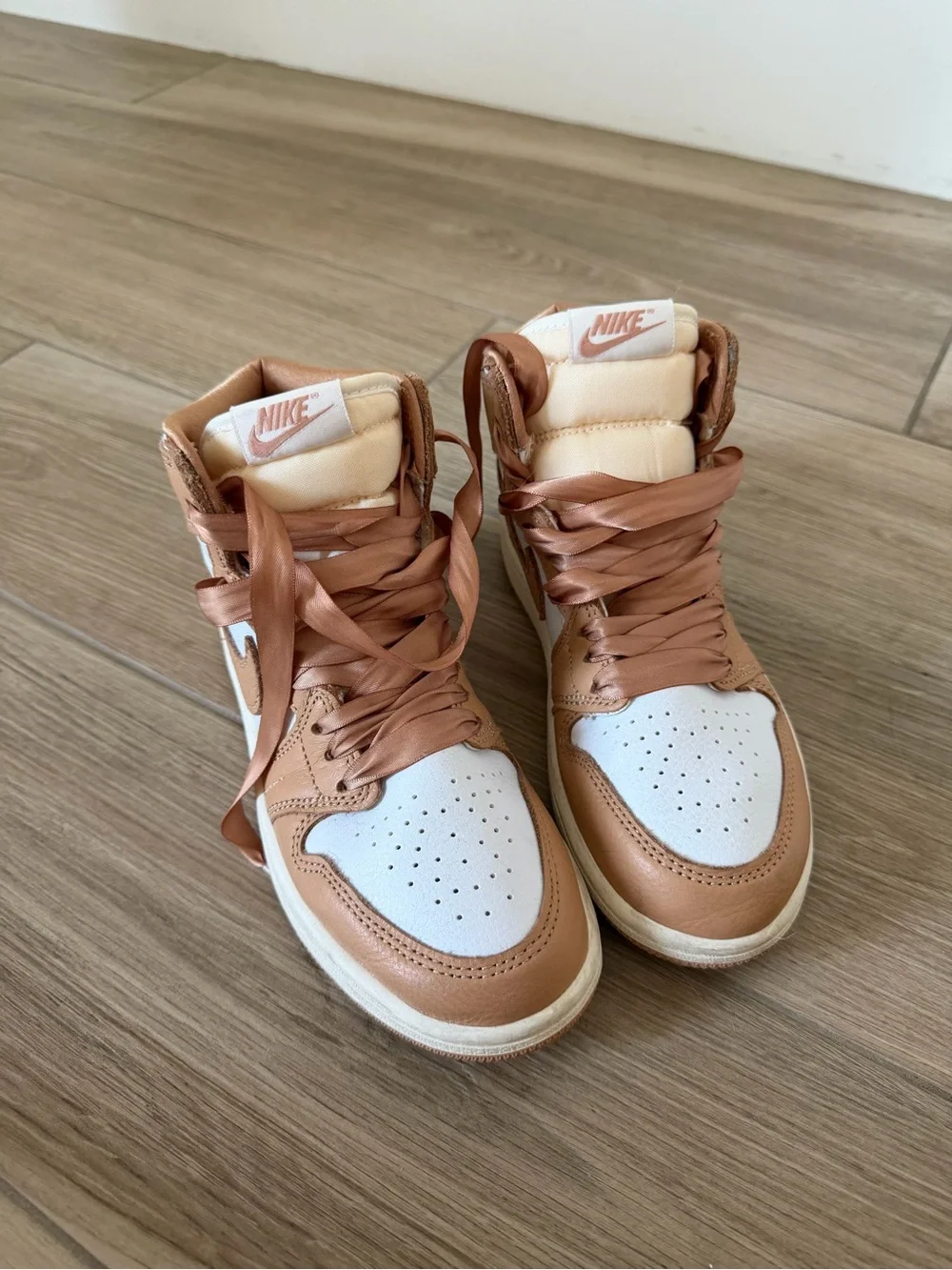 Youth High-Top Air Jordan Sneakers in Praline with Satin Laces - Picture 1 of 8